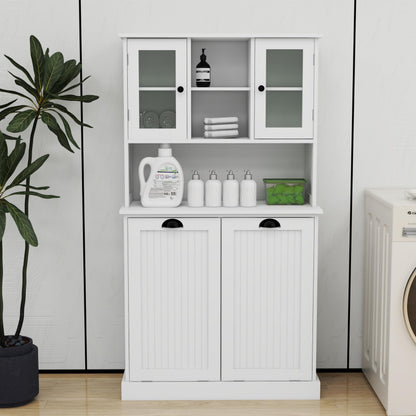 Gecheer Two-Compartment Tilt-Out Dirty Laundry Basket Cabinet - Space-Saving and Functional Storage Cabinet Organizer, Storage Unit Shelves, for Bathroom Living Room Dining Kitchen YJXW1120S00001