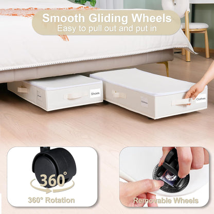Vincona Under Bed Storage Containers - Rolling 2-Pack with Label Holders for Clothes & Shoes | Beige (30.71x15.7x7.28 in)