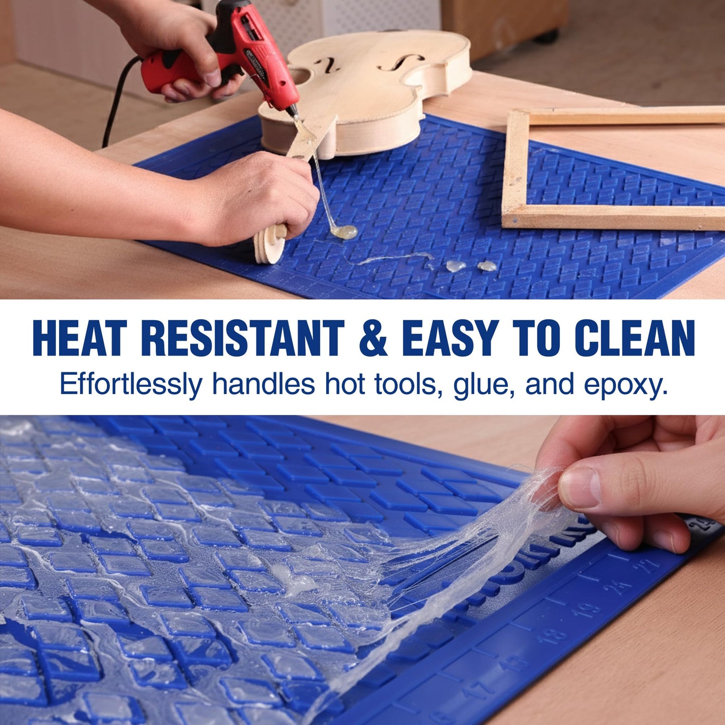 WORKPRO Silicone Glue Mat 2-Pack, Non-Stick Heat-Resistant Silicone Pad with Built-in Measurement Grid, Anti-Slip & Durable Surface for Resin, Epoxy, DIY, Crafts, Woodworking, Garage & Workshop