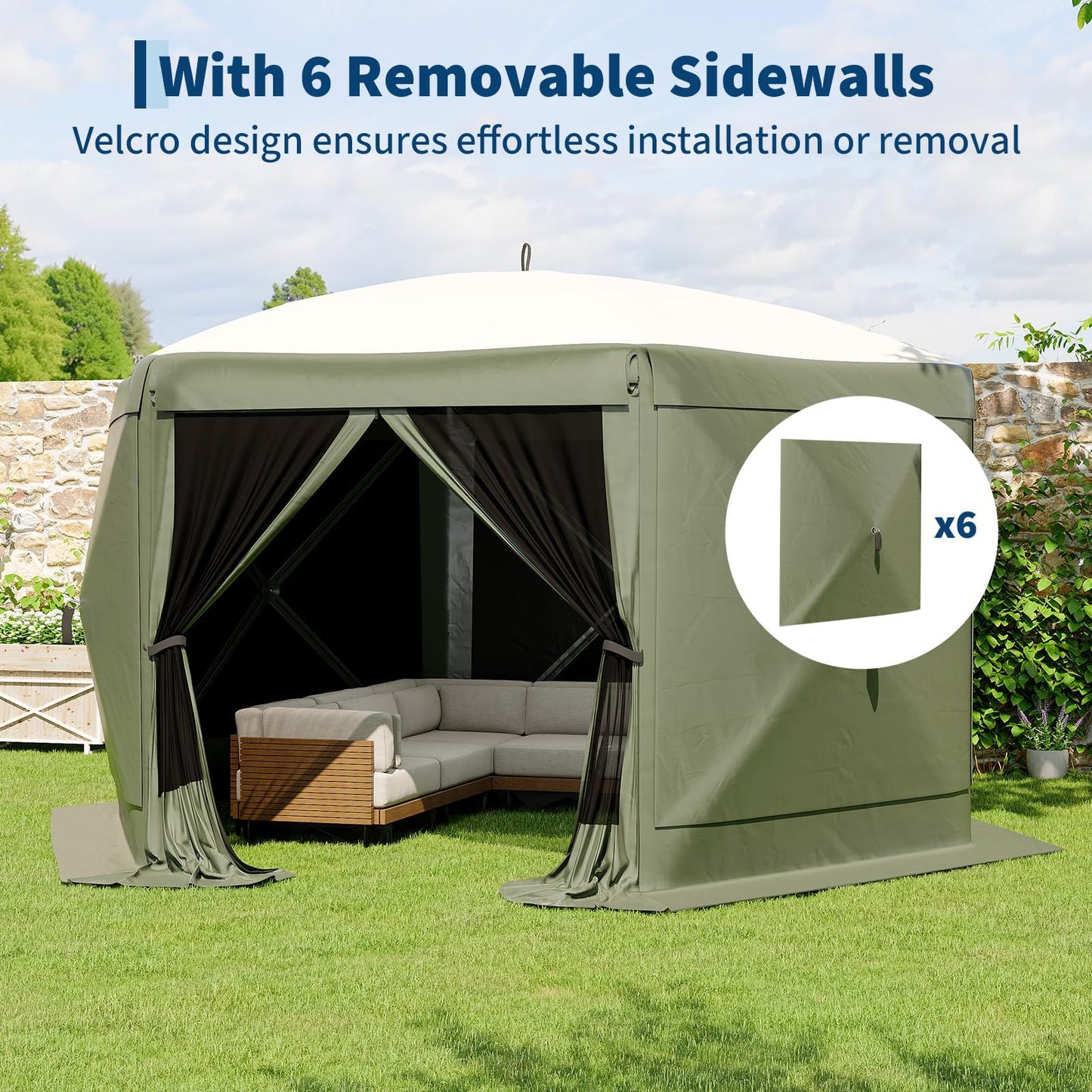 11FT Pop Up Canopy Tent with Mesh Screens – Hexagon Shelter, 6 Side Walls, 210D Polyester, 9.5mm Steel Frame, 230cm Height – Outdoor Camping Gazebo for Beach, Garden, Party, Events