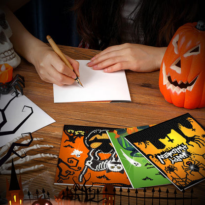 Saillong 12 Pack Halloween Diamond Painting Greeting Card Kits DIY Diamond Art Cards with Envelopes Bat Black Cat Pumpkin 5D Rhinestones Painting for Adults DIY Craft Family Friend Halloween Gifts