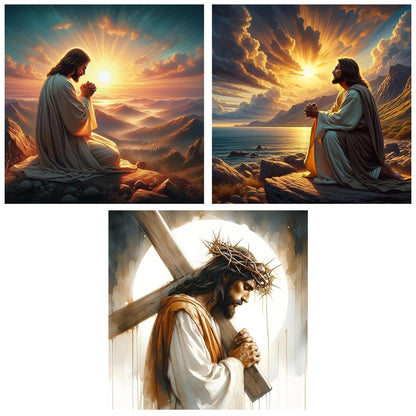 Benjenes 3Pcs Jesus Christ Prayer Diamond Art Kits for Adults, Diamond Painting Kits for Adults, 5D DIY Round Drill Gem Art Paint with Diamonds Dots Crafts Kits for Home Decor Gift 14x14inch