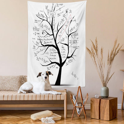 Lunarable Mathematics Room Tapestry King Size, Math Tree Branches Complex Formulas Print, Wall Hanging Bed Cover 30" X