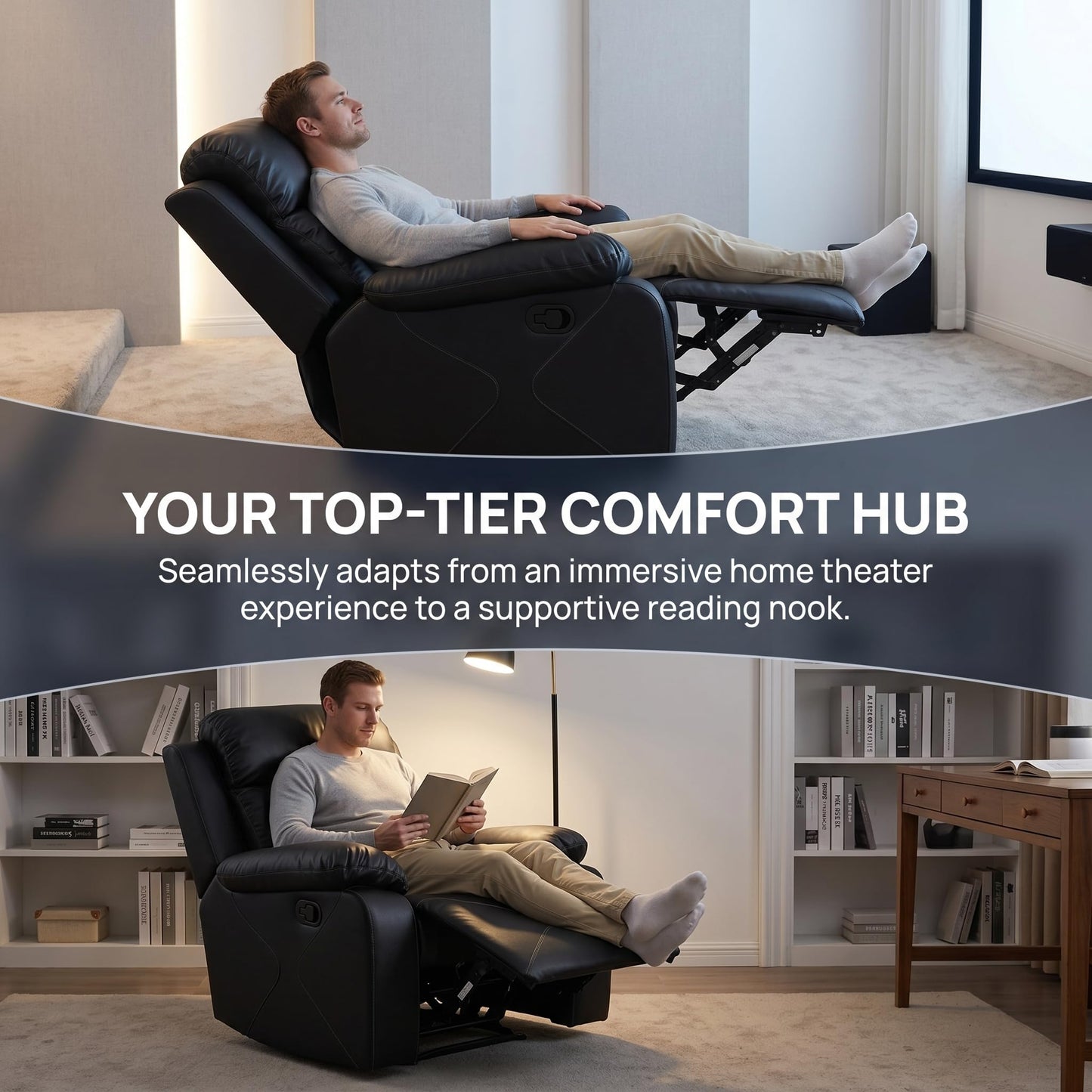 Trygoal Manual Recliner Chair, Nursery Rocking Chair, Lazy Boy Recliner Chair for Adults, Gaming Recliner wih Overstuffed Arms, Suitable for Home Theater, Living Room, Bedroom, Black