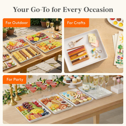 Lifewit Extra Large Plastic Serving Trays, 16" x 12" Reusable Food Serving Platters, White Catering Trays for Parties, Buffet, Snacks, Fruit, Appetizers & Charcuterie, BPA-Free, Set of 4