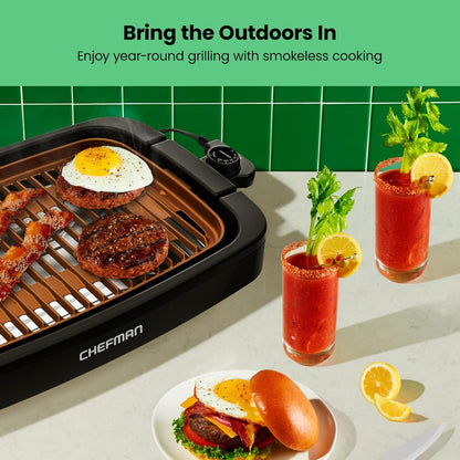Chefman Smokeless Indoor Electric Grill, Extra Large Nonstick Table Top Grill with Adjustable Temperature Control