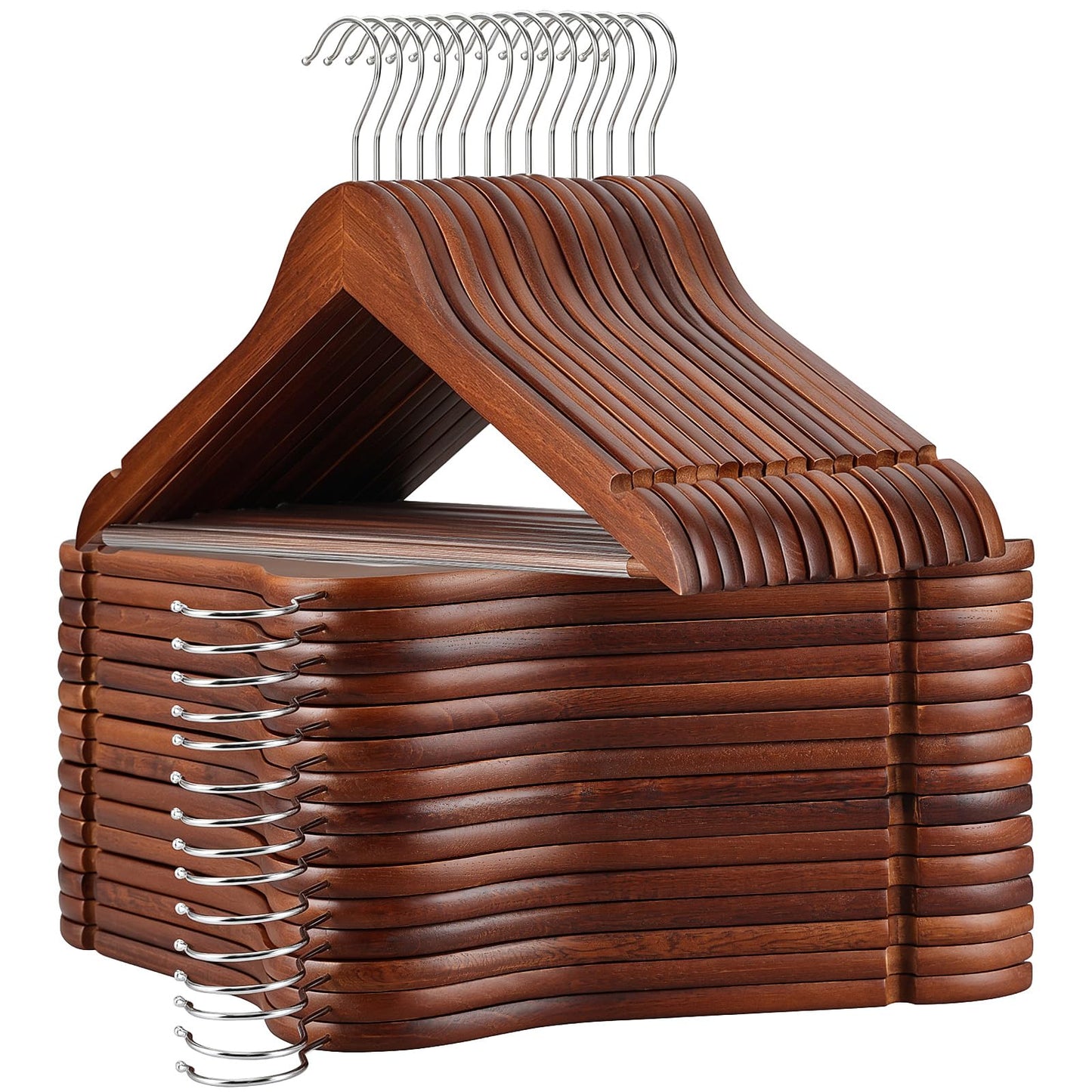 TOPIA HANGER Walnut Wooden Hangers 30 Pack, Wood Clothes Hangers, Durable Coat Hanger with 360-Degree Rotatable Hook, Non-Slip Pants Bar and Shoulder Notches for Camisole Tops - CT34WA30