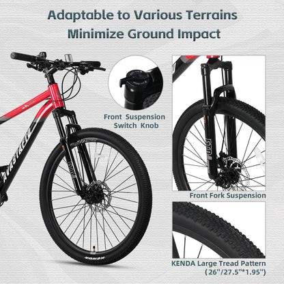 AVASTA 26-inch Mountain Bike for Man Male and Woman Female Adult with Lightweight Aluminum Alloy Frame and Dual Disc Brakes,Front Suspension,21-Speed Shimano Gear Shifters,Hidden Brake Cables,Red