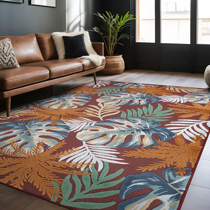 Luul Home Floral Indoor Outdoor Rugs 9x12 Large Area Rug for Living Room, Patio Decor, Kitchen, and Entryway Rug, Washable Stain Resistant Outside Carpet Red 9 x 12