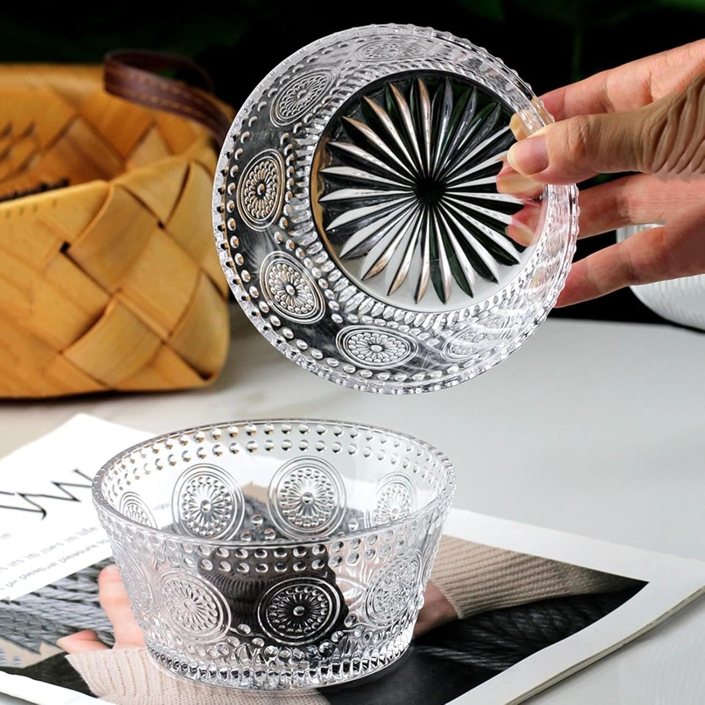Set of 4 Glass Bowls, 13 OZ Small Bowls for Kitchen, Dessert, Ice Cream, Snack, Side Dishes, Dipping