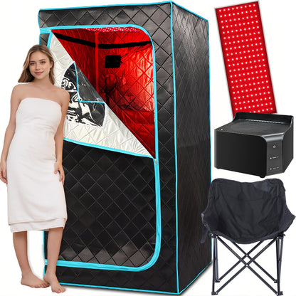 Portable Sauna with Red Light Therapy Home Sauna Tent with 145 Dry Heating Box, Simple Control, Foldable Chair Included for Relaxation, Large Space 33.8 * 33.8 * 70.8