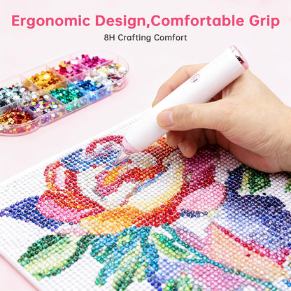 Electric Diamond Painting Pen, Cordless Diamond Art Pen Low-Noise Wax-Free, Perfect for 3D Drills, Portable Diamond Art Accessories for Crafts Lovers