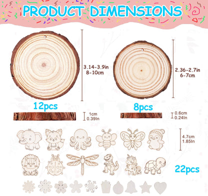 Timburst Unfinished Wood Slices Ornaments, 171pcs All-in-One Kids Painting Crafts, Glow in the Dark Wooden Craft Kit with Pre-Drilled Holes, Arts and Crafts for Girls Boys Ages 6+ Birthday Gift