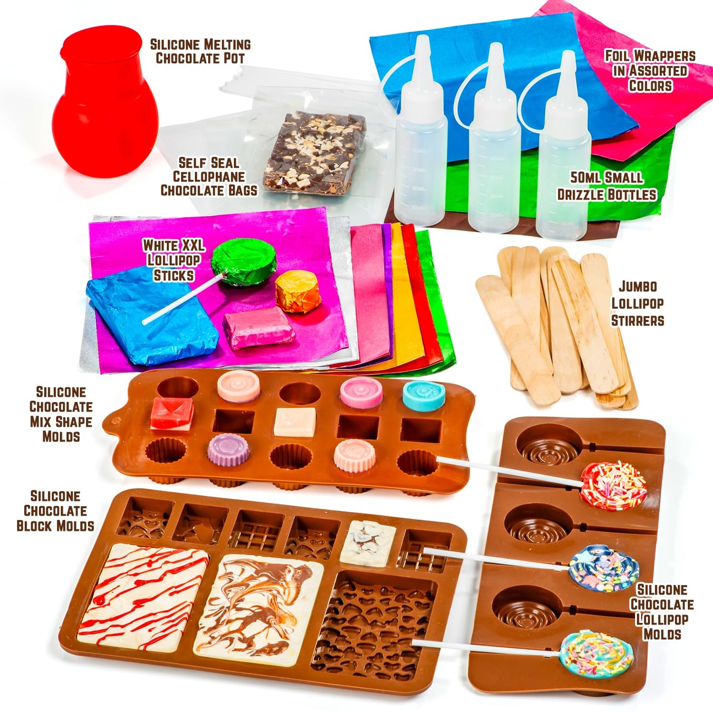 GirlZone Little Choco Delights Maker Kit, Chocolate Making Set for Kids with Candy Bar Molds, Lolly Sticks & Wrappers, Fun Creative Activity, Birthday Gift for Girls Ages 8+