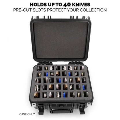 CASEMATIX 13" 40 Folding Knife Case - Waterproof Pocket Knife Holder and Knife Box Organizer Fits 40 Folding Knives, Swiss Army Knives & More Up To 5" Folded in Lockable Knife Storage Case