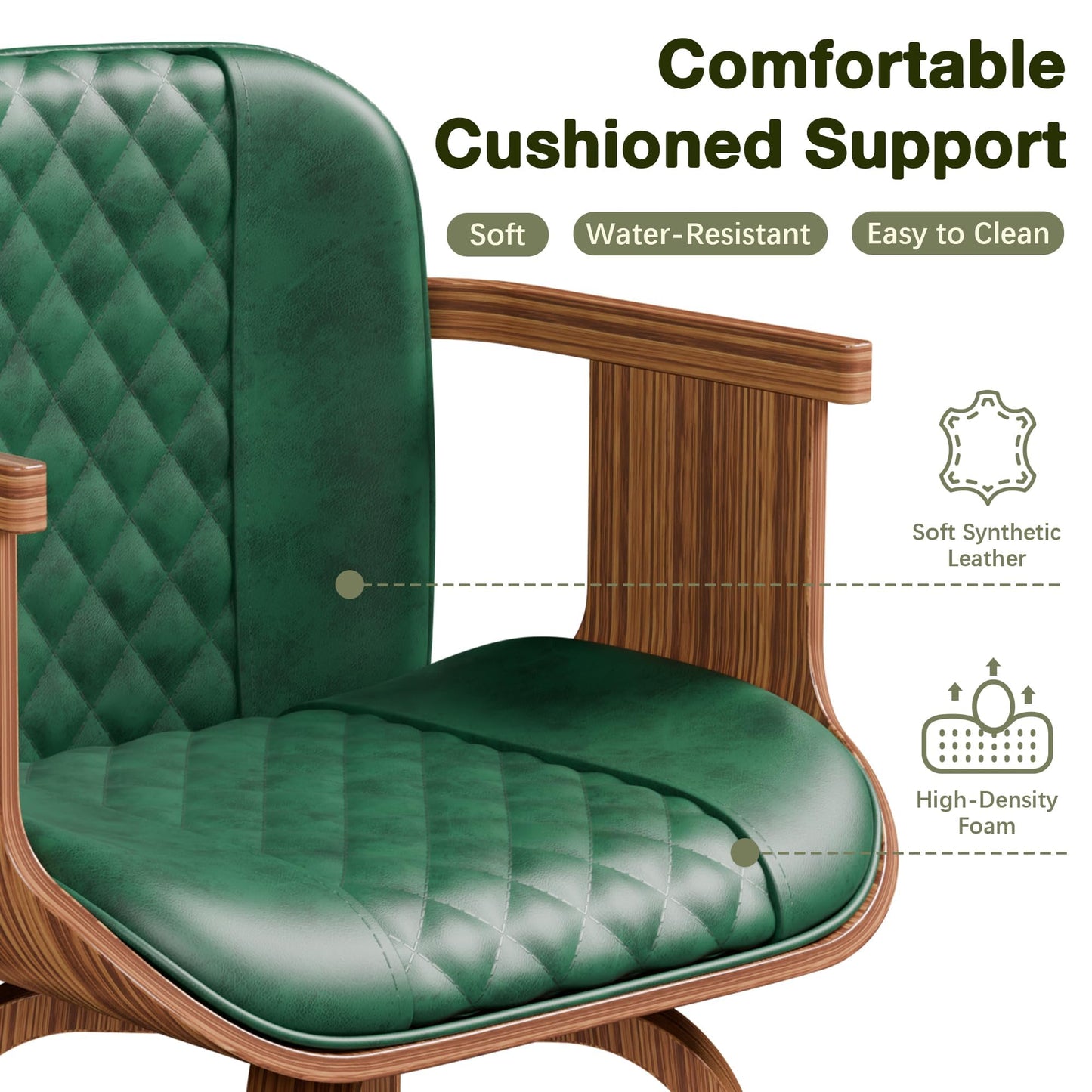 OUTGUAVA Swivel Bar Stools Set of 2, 29" Swivel Counter Height Bar Stools with Arms and High Back, Upholstered Faux Leather Barstools, Modern Bar Chairs for Kitchen Island, Green