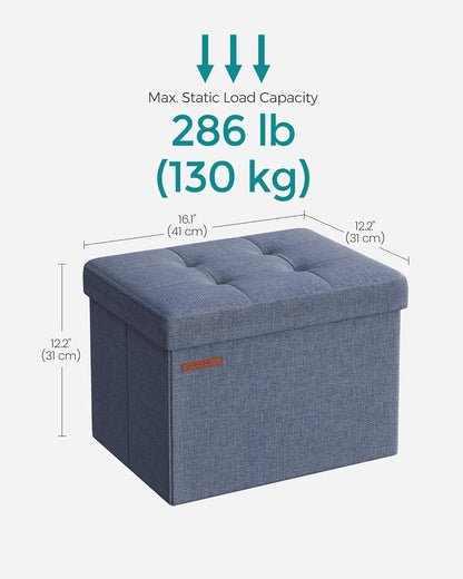12.2 16.1 12.2 Inches, 286 lb ULSF102Q01 SONGMICS MAZIE Collection - Small Folding Storage Ottoman, Foot Rest Stool, x