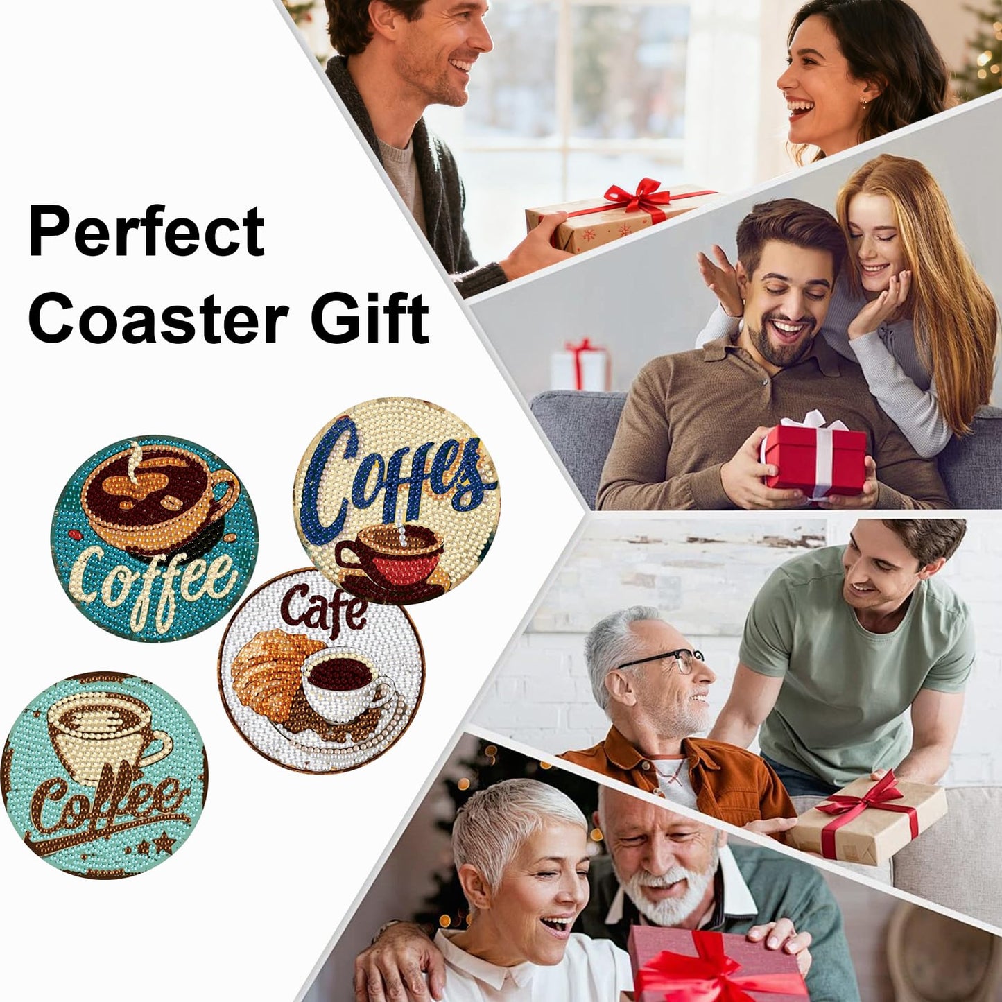8 Pcs Coffee Diamond Art Coasters Kits with Holder, DIY Diamond Painting Coasters for Adults and Beginners, Small Diamond Art Kit Craft Supplies with Non-Slip Cork Base for Home Decor Gift 4.02inch