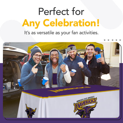 Victory Corps Minnesota State Mavericks College Sports Printed Table Throw - NCAA Licensed - Polyester - School Tablecloth (White, Purple, Yellow) (6' Draped)