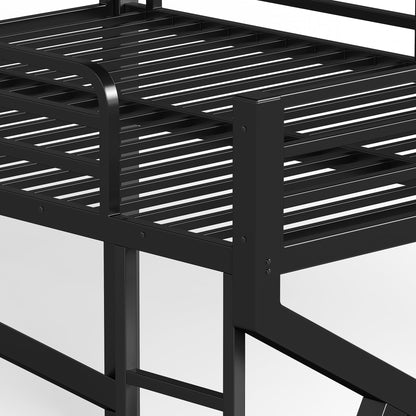 Bellemave Queen Over Queen Bunk Bed Frame with Noise Reduced Design, Low Profile Bunk Bed with Soft Ladder Rung Cover and Fence, Heavy Buty Bunk Beds for Adults, Teens
