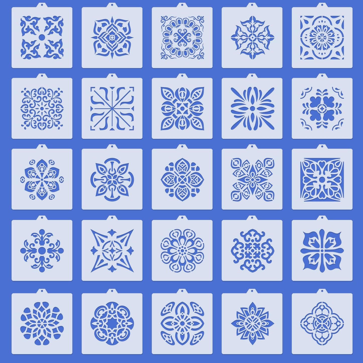 25 Pcs Scroll Tile Cookie Stencils, Reusable Floral Tile Baking Stencils for Royal Icing Airbrush, Cake Biscuit Coffee Decorating Templates for DIY Crafts & Birthday Parties