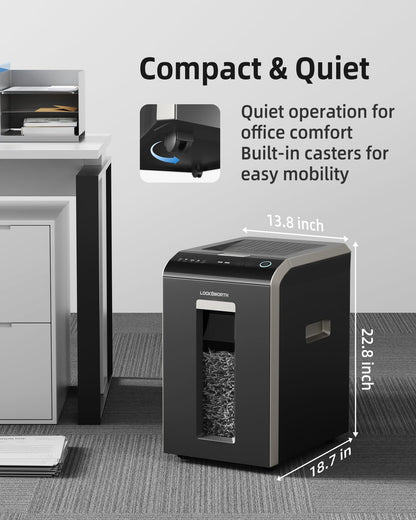 Locksworth 200-Sheet Micro Cut Shredder for Home Office, 8.5 Gallons Bin P-5 High Security Shredders for Paper, CD, Credit Card, Staple, Clip, Heavy Duty Commercial Paper Shredder with Casters
