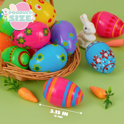 3.15Inch Favor-24 JOYIN Printed Plastic Eggs Colorful, Fillable Empty Eggs Bulks for Easter Hunt Event, Party pcs
