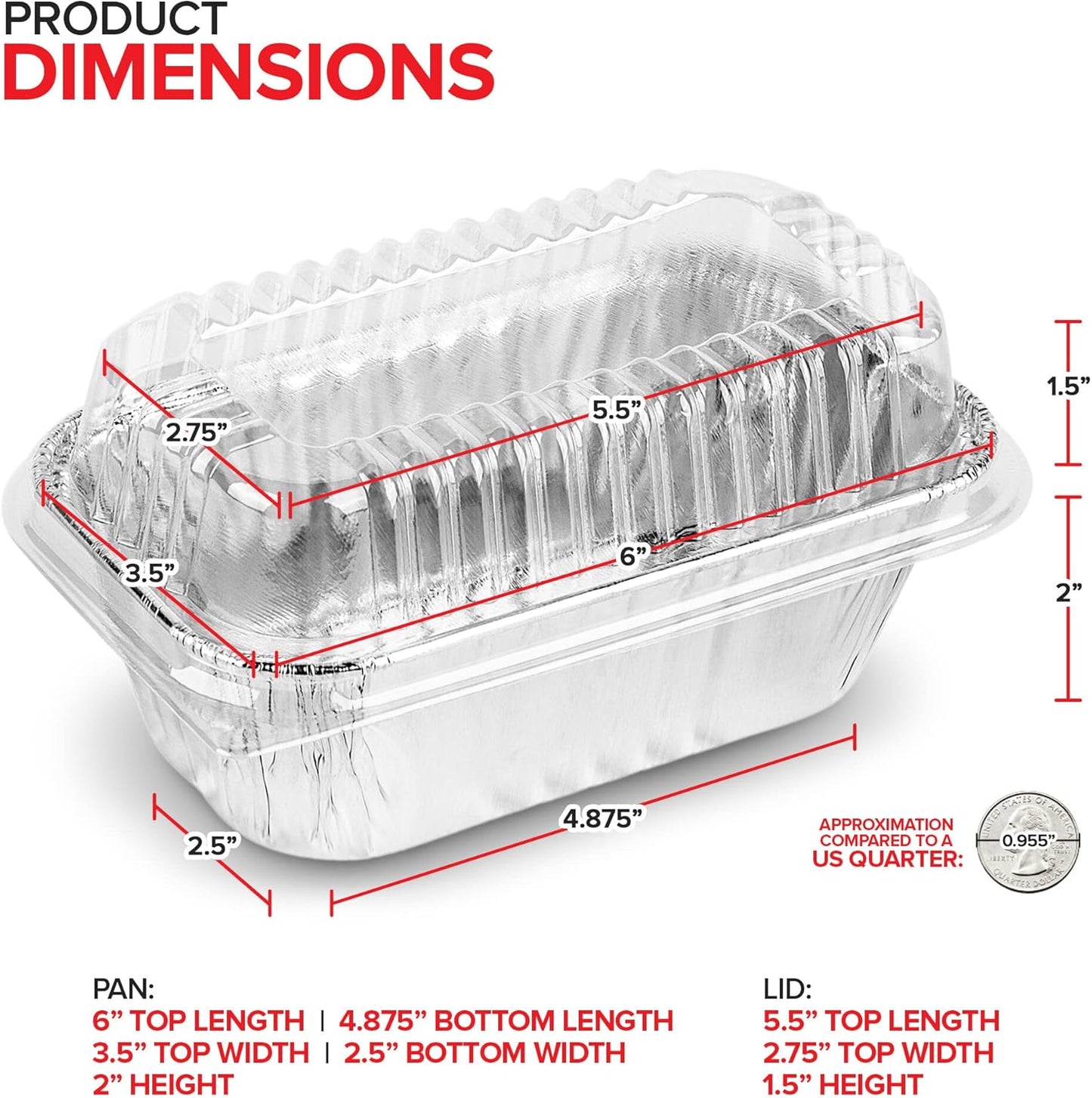 Stock Your Home Disposable Aluminum Mini Loaf Pans with Lids, 1 lb (50 Pack) for Cake, Bread Packaging