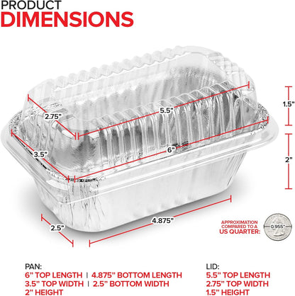 Stock Your Home Disposable Aluminum Mini Loaf Pans with Lids, 1 lb (50 Pack) for Cake, Bread Packaging