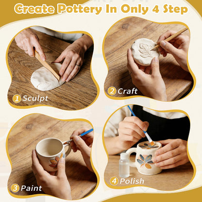 Texilo Air Dry Clay Kit for Adults, Pottery Starter Tools for Beginner, DIY Painting Making Set with Clay,Paints,Sculpting Tools,Varnish, Guide, Christmas Birthdays Gift for Arts Crafts Lover at Home