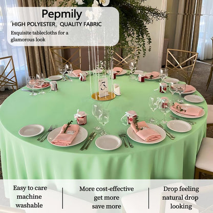 pepmily 8 Pack Light Green Round Tablecloth 120 Inch Round Table Cloth, Wrinkle Resistant and Washable Tablecloth Polyester Fabric Table Cloth Round Cover for Dining Wedding Banquet Party