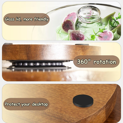 Yangbaga 11IN Wood Cake Stand with Dome Lid, Rotating Cake Stand with Glass Dome- Cake Plate with Cover for Baking Gifts/Birthday Kitchen/Party/Weddings