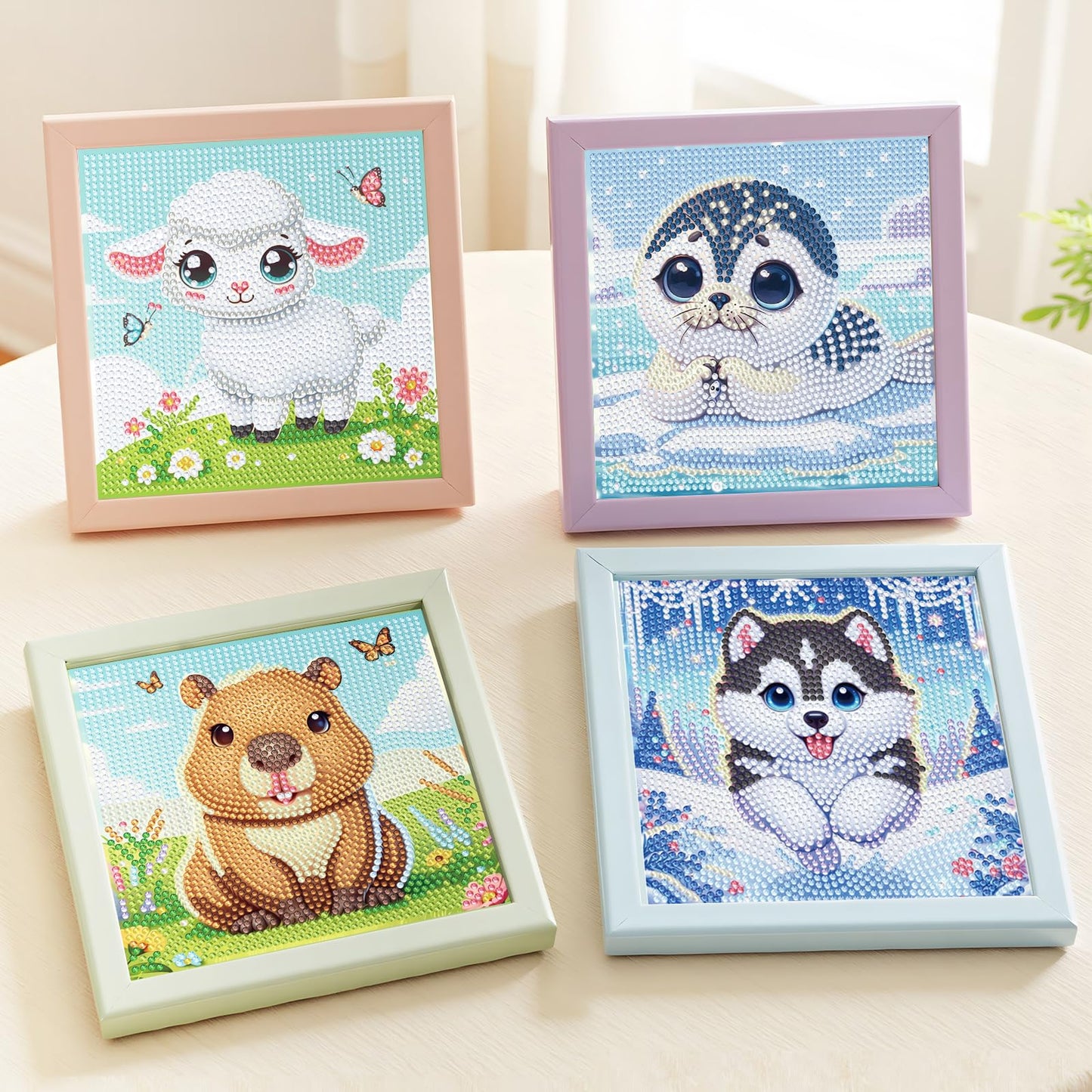NANZHOO 4 Pack Diamond Art Kits Diamond Painting Kits for Beginners, 5D Cute Animals Diamond Art Gem Art Dimond Art Paintings, Mosaic Kits DIY Full Drill for Gift Home Wall Decoration, 6x6 Inch