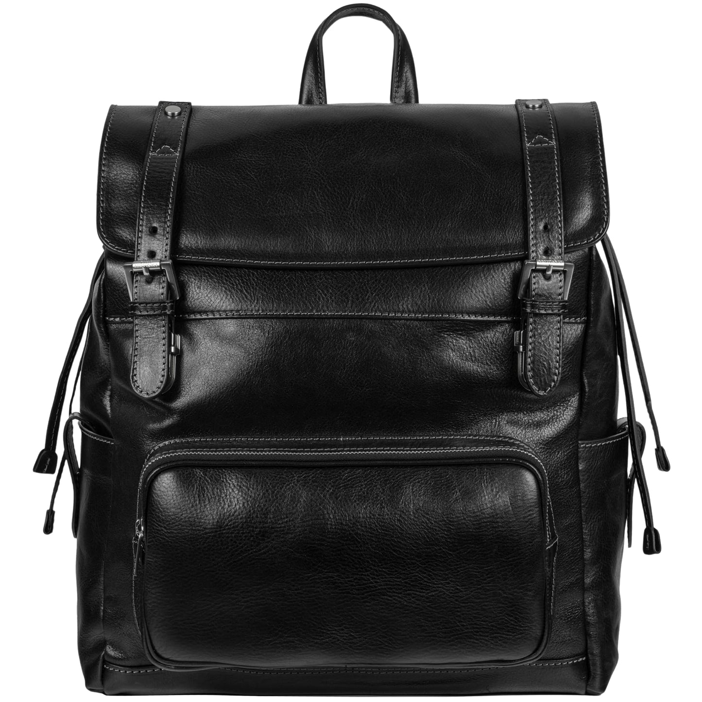 Time Resistance Leather Backpack - Full Grain Real Leather Travel Bag and Carry-On Rucksack (Black)