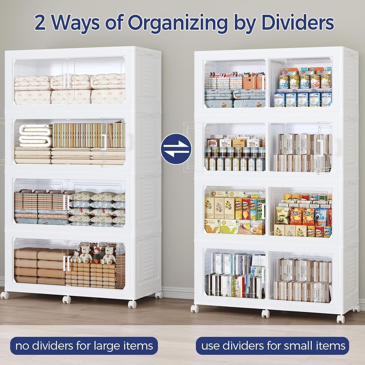 QAVABIN 200GAL Extra Large Storage Bins with Lid, 800Qt Stackable Closet Organizers and Drawers, Collapsible Storage Bins with Wheels, Folding Containers for Home, Kitchen Office, 4Pack White
