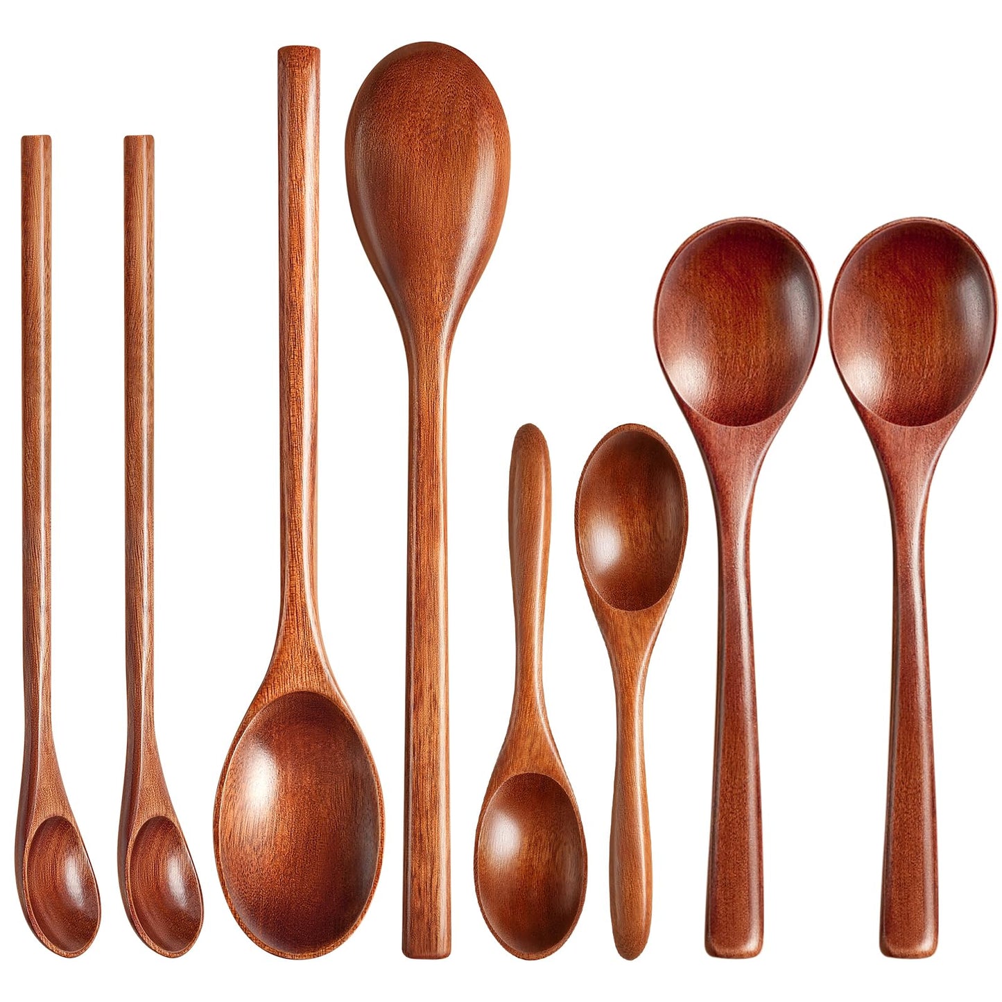 8Pcs Small Wooden Spoons for Eating, Wood Honey Spoon for Tea, Coffee&Soup, Little Tiny Wooden Serving Spoons Set for Cooking Mixing Stirring, 4 Sizes(9.3’’, 7.9’’, 7.1’’, 5.5’’)