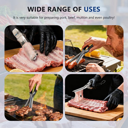 UoeRing Rib Membrane Remover Tool - Upgraded Thick 304 Food-Grade Stainless Steel with Ergonomic Full-Rubber Grip for Effortless BBQ Rib Prep, Pork Rib Skinner, and Meat Preparation