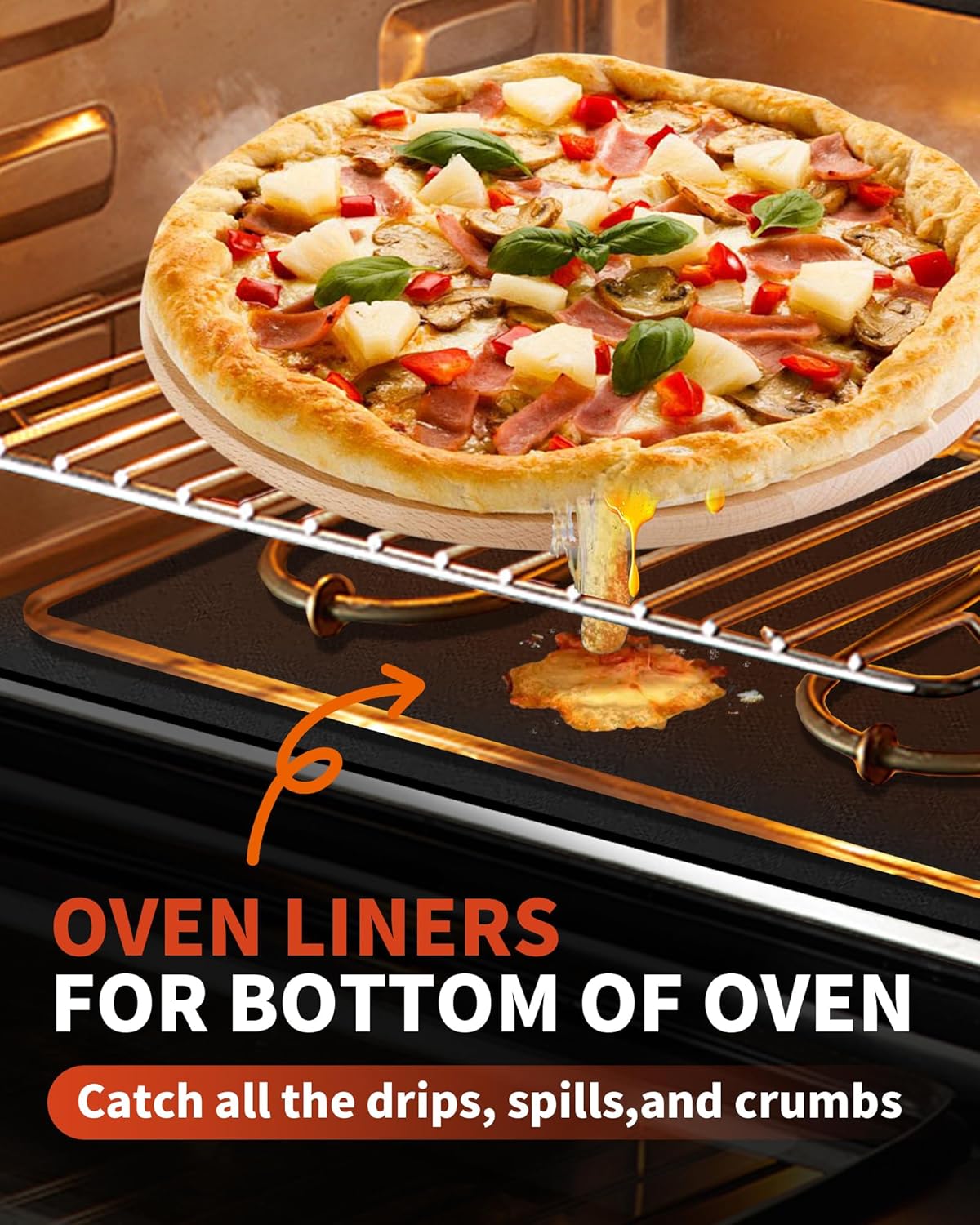 Skiennix Oven Liners - Heavy Duty Non-Stick Mats for Electric & Gas Ovens | 17x25" | BPA & PFOA Free, Dishwasher Safe, Black