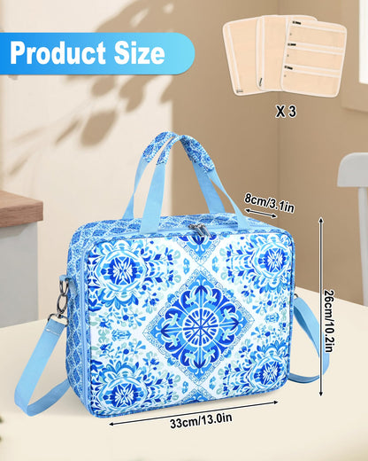 Telawsfun Sewing Supply Storage Bag with Removable Binder, Large Capacity Sewing Organizer Tote With Multi Pocket for Threads, Needles, Scissors, Craft Supplies(Blue Floral)