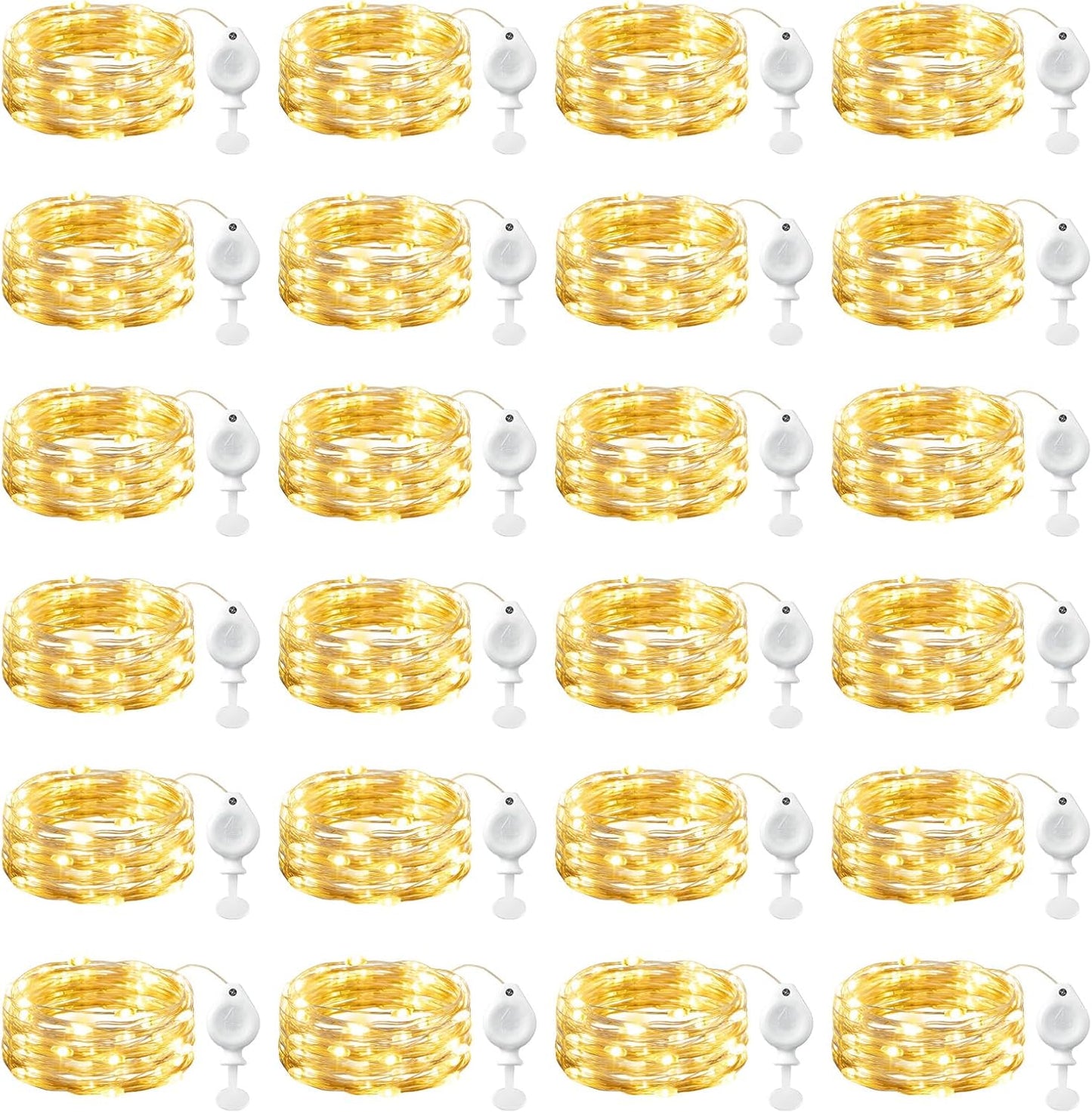 24 Pack 7ft 20LED Brightown LED Fairy Lights Battery Operated String Lights, Waterproof Silver Wire String Lights