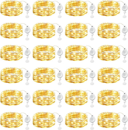24 Pack 7ft 20LED Brightown LED Fairy Lights Battery Operated String Lights, Waterproof Silver Wire String Lights