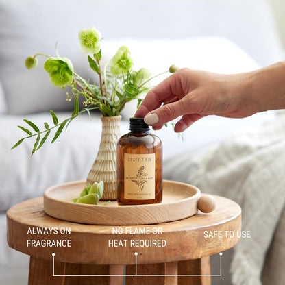 Craft & Kin Sage, Mint & Lavender Reed Diffuser | All Natural Essential Oil & 8 Rattan Scent Sticks | Reed Diffusers for Home, Bathroom | Long Lasting Home Fragrance in Amber Glass, 5.75oz