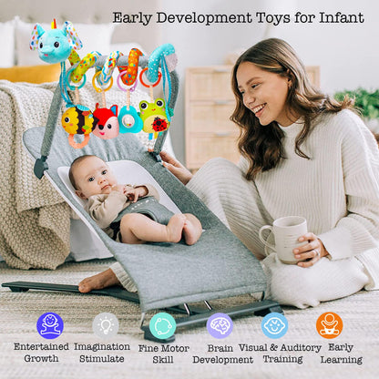 Stroller Toys, Car Seat Toys for Babies Infants 0-6 Months, Activity Spiral Plush Hanging Toy Gift for Baby Boys and Girls 0 3 6 12 Months Newborn Sensory Toy with Rattles Squeaker Music -Blue
