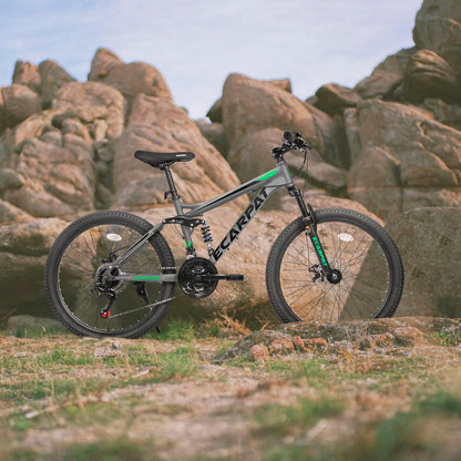 Ecarpat 24 Inch Full Suspension Mountain Bike, 21 Speeds Dual Disc Brake, Men Women Carbon Steel Mountain Bike, Adult Trail Beach Snow Commuter City Bikes