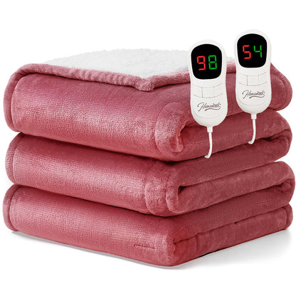 Homemate Heated Blanket Electric Throw - 50"x60" Heating Blanket Throw 1/2/4/6/8 Hours Auto-Off 10 Heat Level Over-Heat Protection Flannel Sherpa ETL Certification