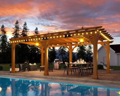 Jocisland 12x20 FT Premium Cedar Wood Pergola with Trellis Roof & Weather-Resistant Support, Outdoor Pergola Kit with Stakes, Garden Gazebo for Patio, Backyard & Events, Reddish-Brown