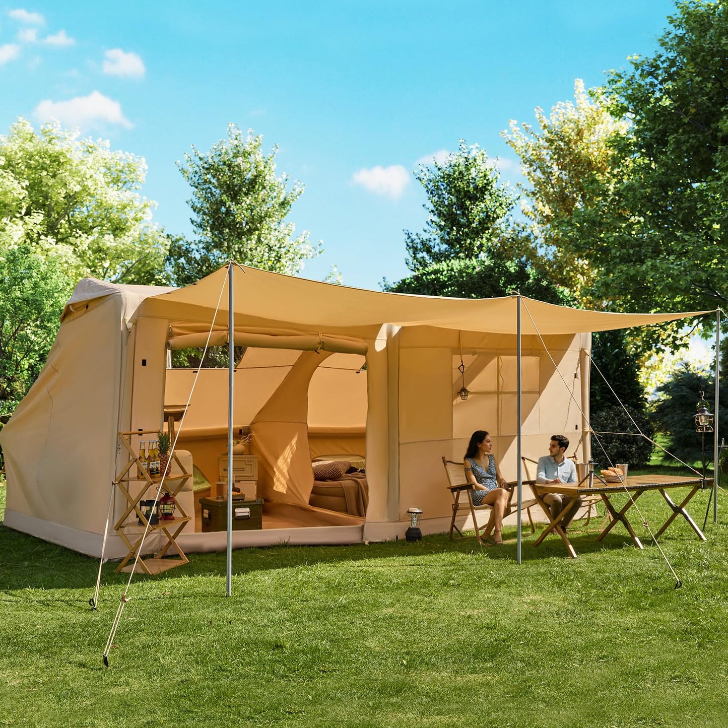 YOLENY Inflatable Tents for 8-10 People, 600D Oxford Blow up Tent with Extended Canopy, Easy Set-up Waterproof Glamping Cabin for 8-10 People