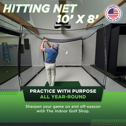 The Indoor Golf Shop - Golf Net 10' x 8' Knotless Golf Hitting Net for Indoor and Outdoor Practice - Arrives Ready to Assemble and Use