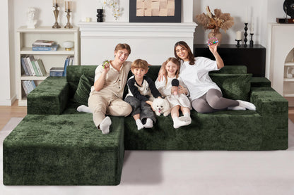 HABUTWAY 105" L-Shape Modular Sectional Sofa Couch for Living Room,No Assembly Required,Modular Comfy Sofa with Deep Seat for Living Room Bedroom,Luxury Distressed Velvet(Left,Green)