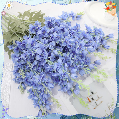 Ovveroche 10 Pcs Delphinium Artificial Flowers for Decoration, 33.86 Inch Long Stem Larkspur Fake Flowers Light Blue Faux Silk Bouquets for Tall Vase Wedding Home Decor Floral Arrangements(Dark Blue)
